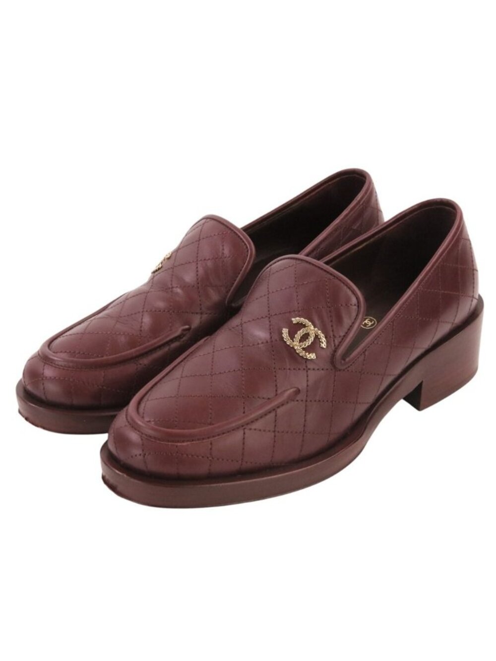 Chanel Quilted Stitch CC Logo Leather Loafers Bordeaux